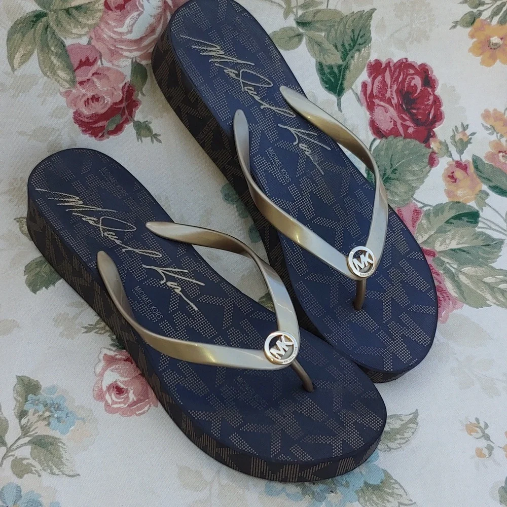 Michael Kors Bedford Gold and Brown Platform Wedge Sandals Women's size 11 - Picture 13 of 17